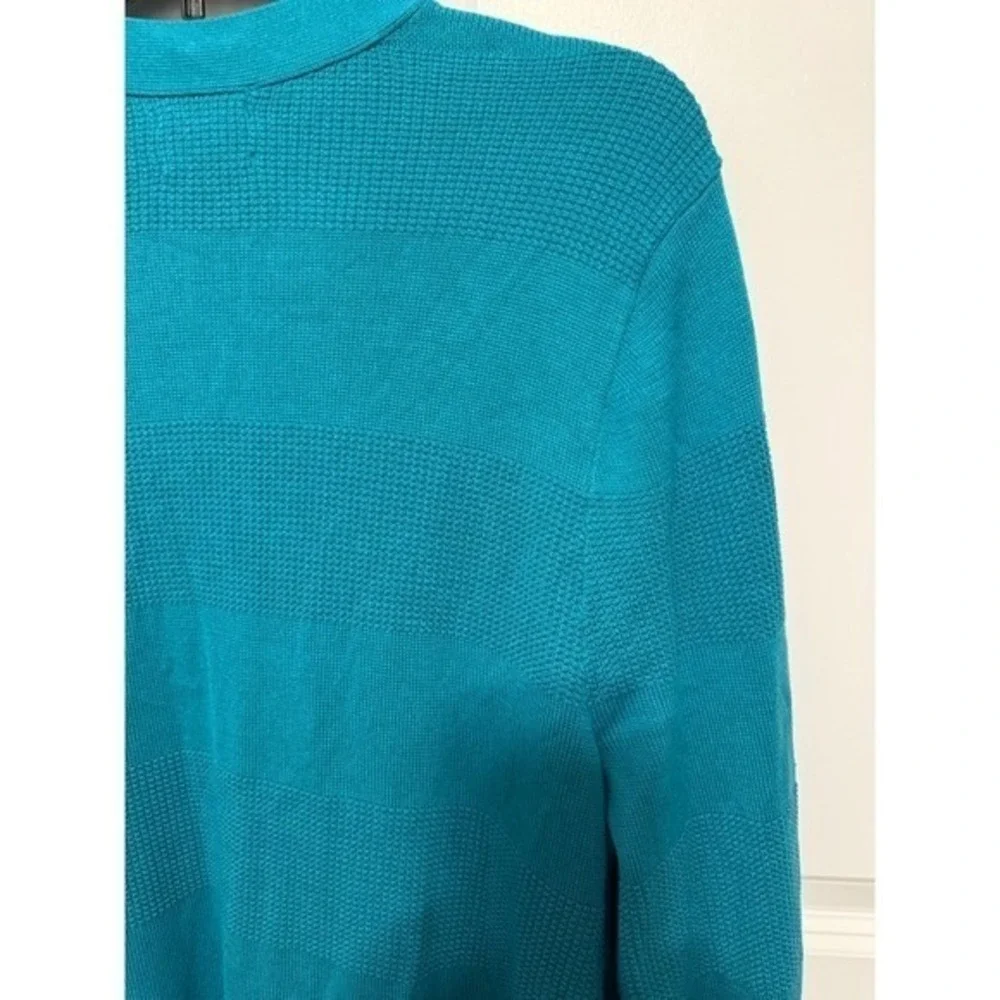 Lands End Teal Blue Cardigan Sweater Knit Stripe Open Front‎ Women 1X 60/40